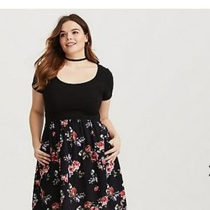 Black Skull Floral Skater Dress